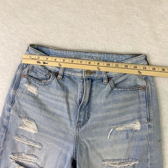 American Eagle Comfort Stretch Hi-Rise Ripped Distressed Mom Jeans Sz. 4 X-SHORT - Picture 7 of 9
